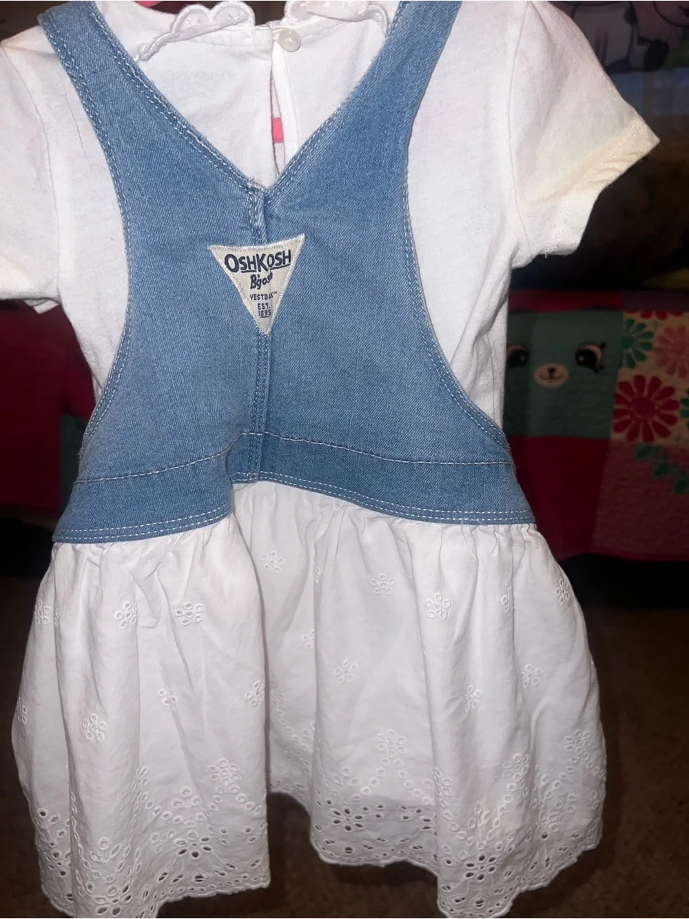 OshKosh Denim-Front White Skirt Overalls Dress for Girls